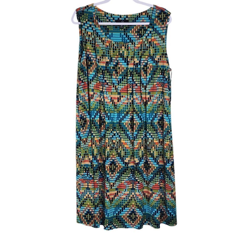 Ronni Nicole dress multicolor pixel geometric print pleated front 16 W NWT